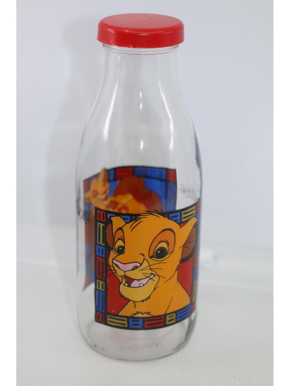 Vintage Disney The Lion King Glass Carafe milk Bottle – Mufasa & Simba rare